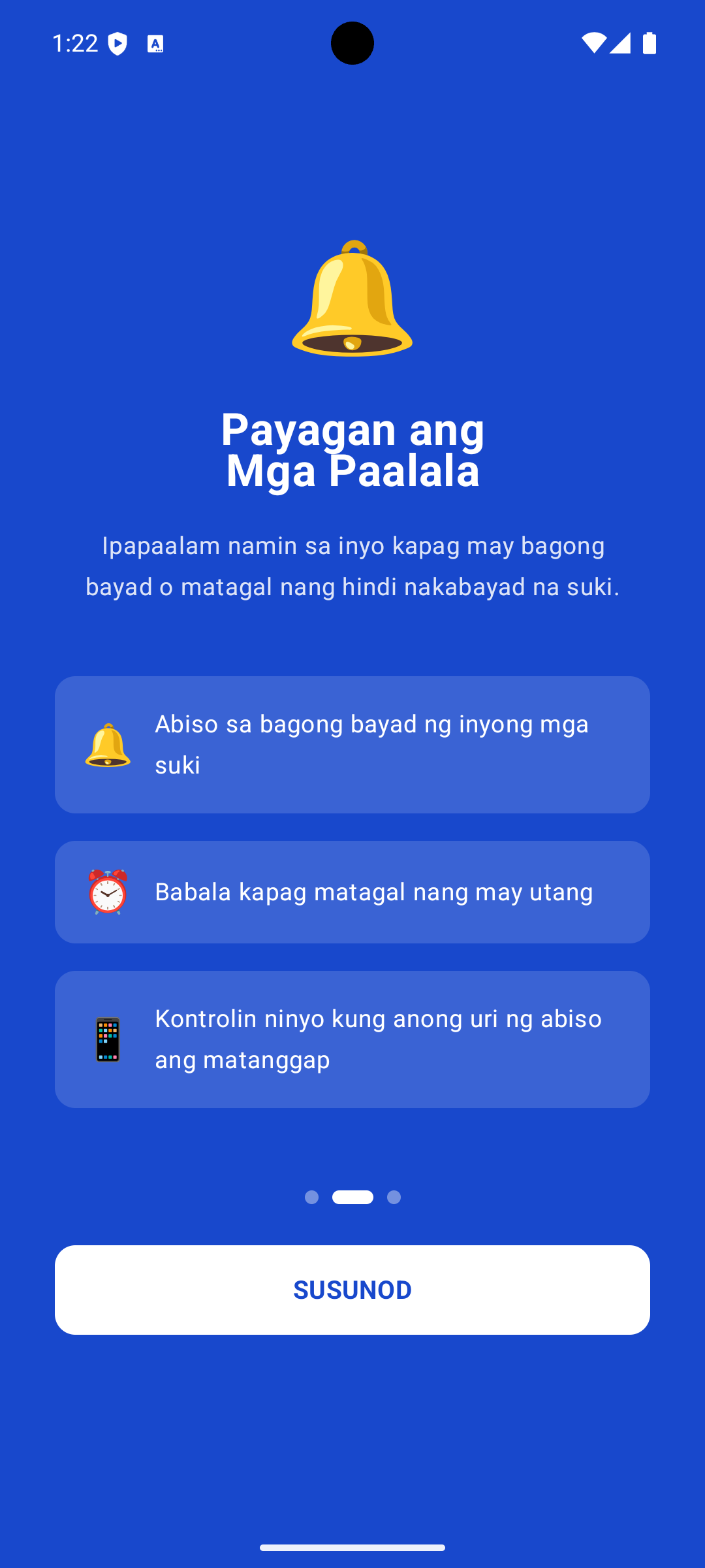 Kwentahan App — Payagan ang Mga Paalala screen