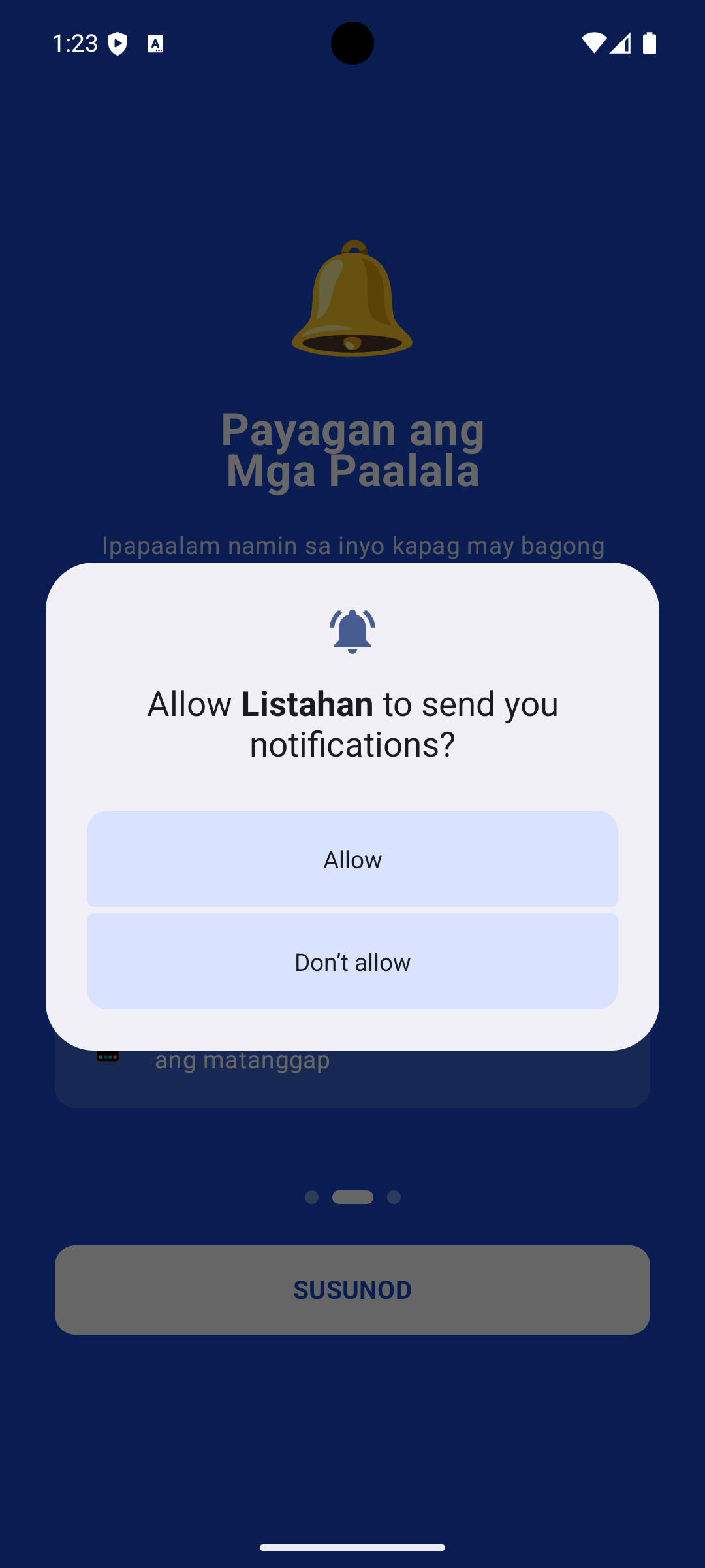Kwentahan App — System notification permission dialog