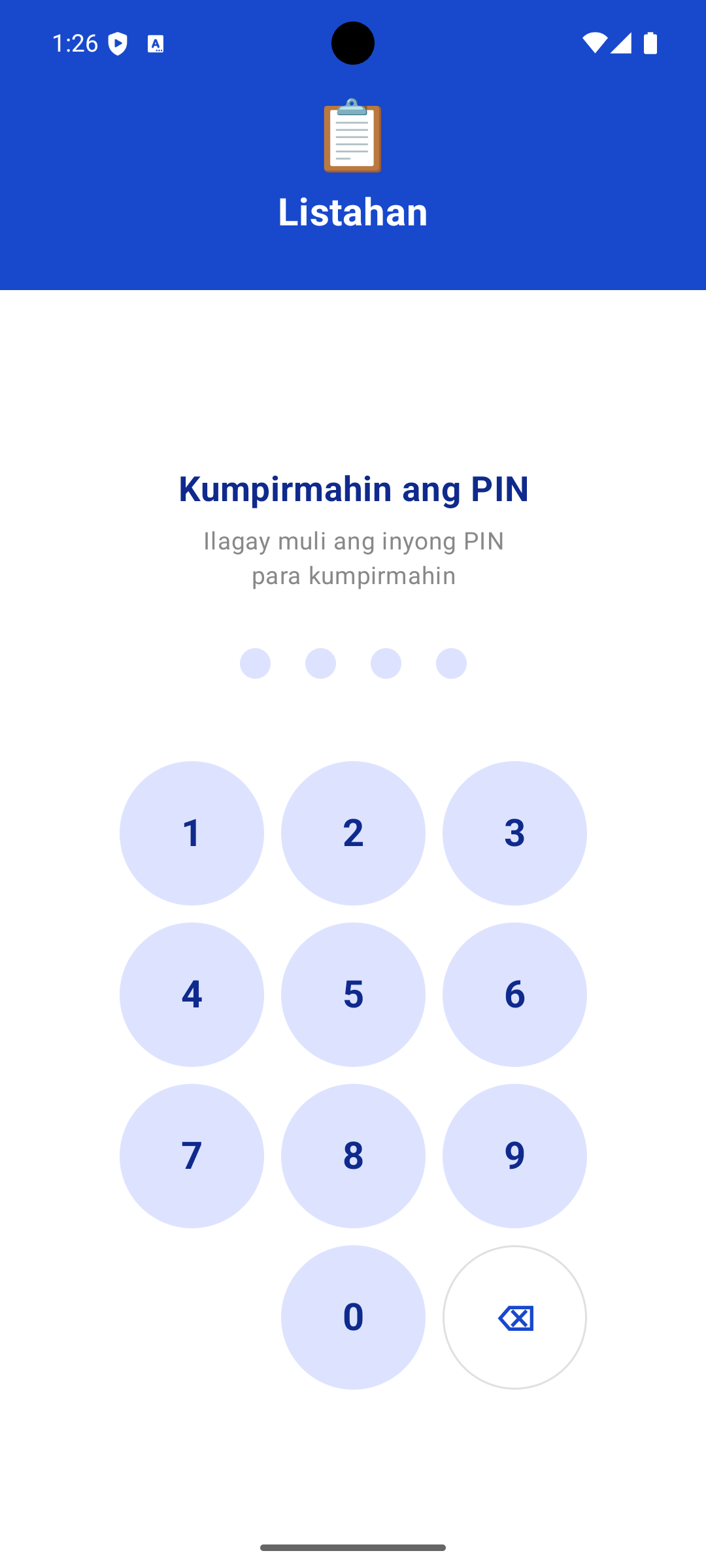 Kwentahan App — Kumpirmahin ang PIN screen